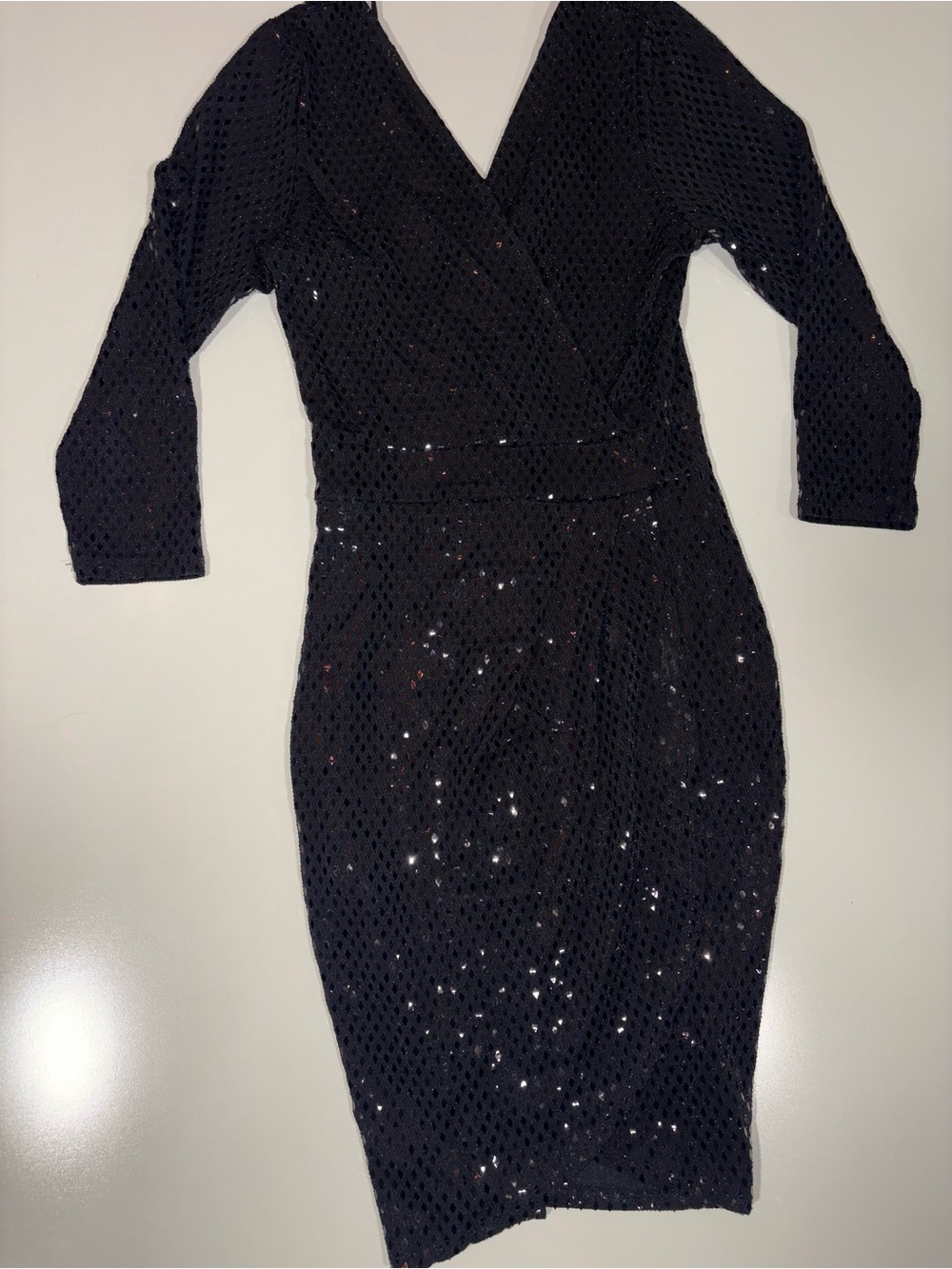 Black Long Sleeve Sequin Wrap Dress